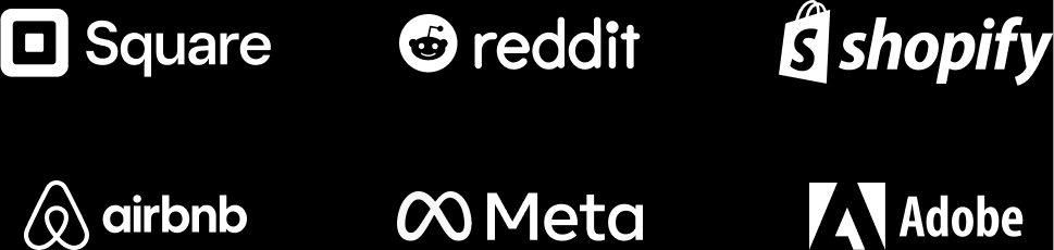 Logos for Square, Reddit, Shopify, Airbnb, Meta and Adobe